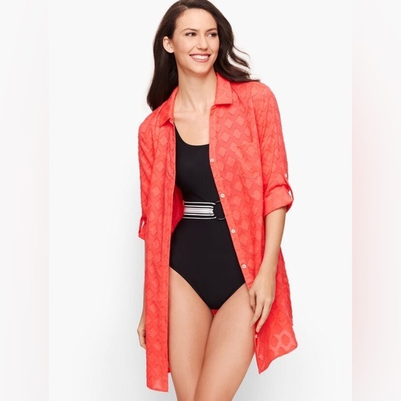 Talbots Medallion Jacquard Beach Shirt Swim CoverUp 100% Cotton size Small - Picture 4 of 11